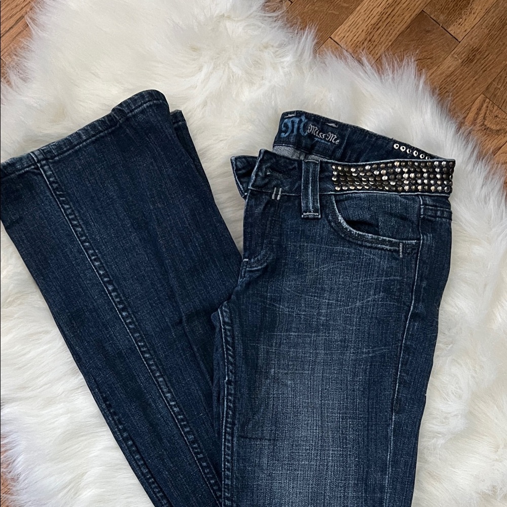 Miss Me Dark Blue Boot Cut Jeans with Studded Detail